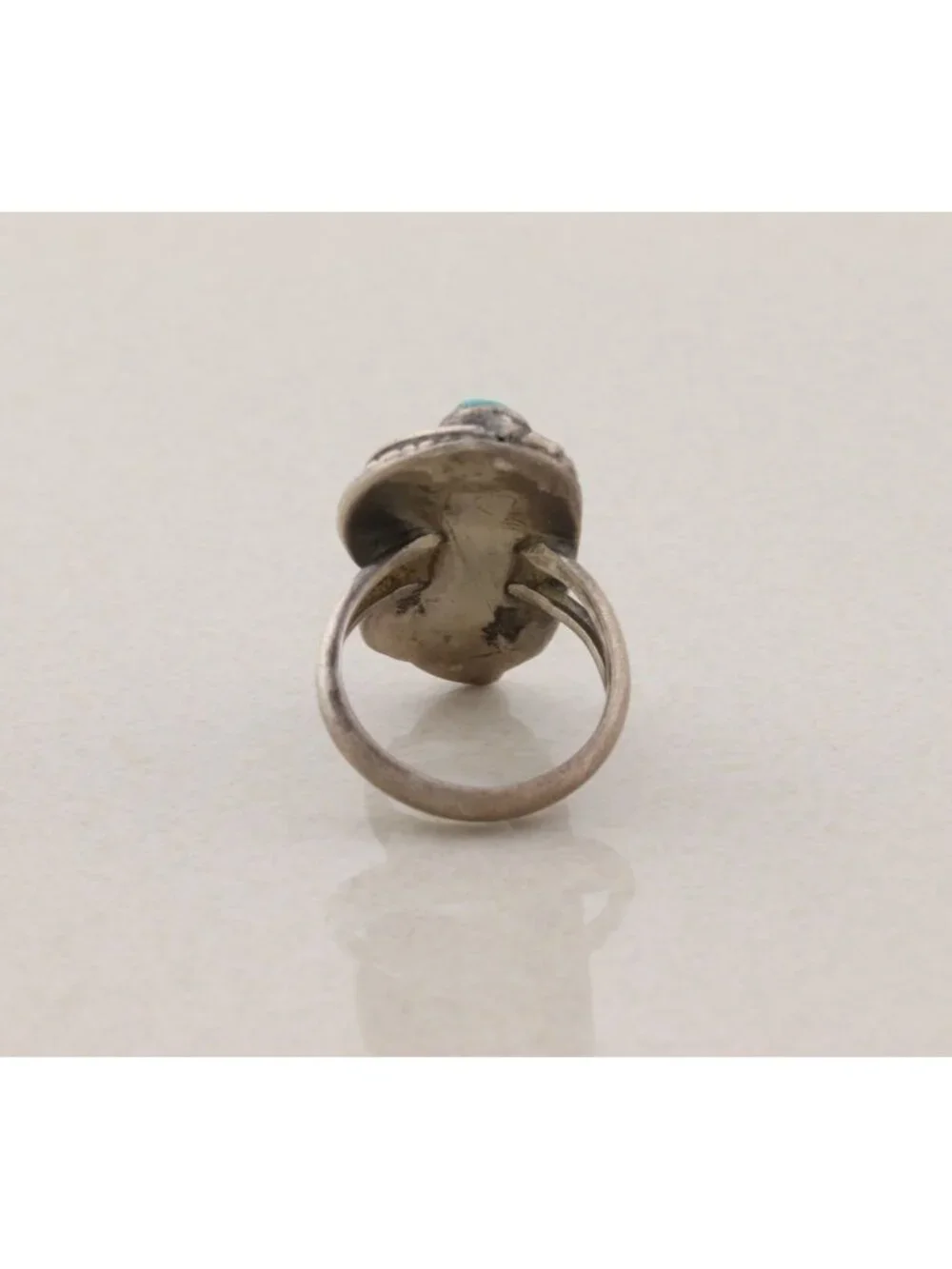 Sterling Silver Natural Oval Turquoise Ring Leaf Design Size 6 1/2 - Picture 5 of 6